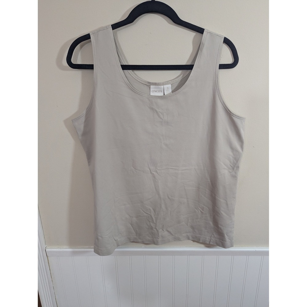 Chicos Scoop Neck Tank Top Sleeveless Taupe Beige Stretch Nylon Spandex Size 3